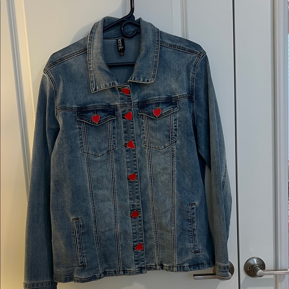 Blue Denim Jacket with Red Heart Buttons